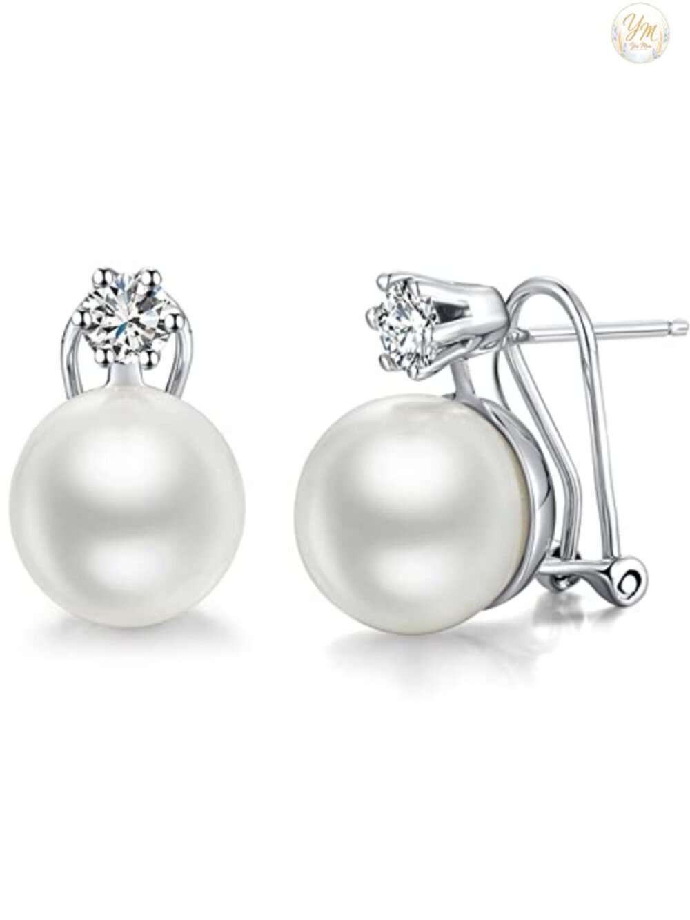 Pearl Stud Earrings for Women 925 Sterling Silver Rhodium Plated 8-13mm